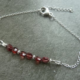 sterling silver bracelet, garnet gemstone