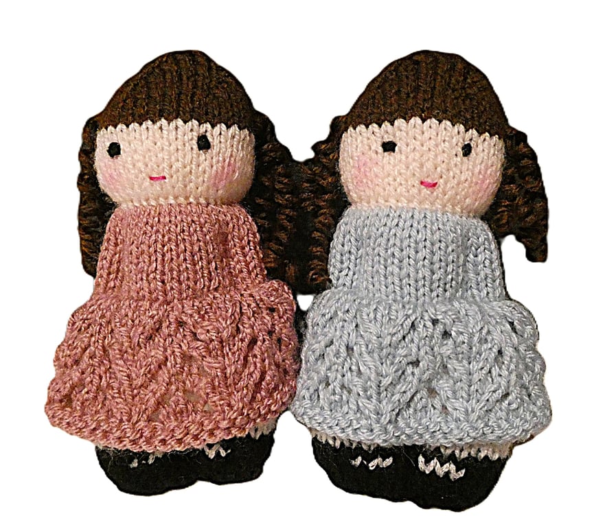 Handmade knitted pair of pocket dolls - children