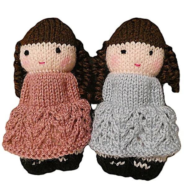 Handmade knitted pair of pocket dolls - children