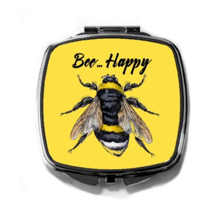 Bee make up mirror with positive happy quote or personalised with name