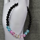 Trans Flag Mermaid Glass and Black Glass Bead Elastic Bracelet
