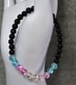 Trans Flag Mermaid Glass and Black Glass Bead Elastic Bracelet