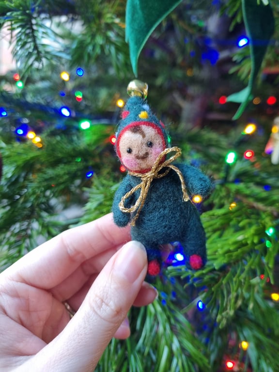 Pocket Pixie "Twinkle" Christmas Decoration, Mini Art Doll