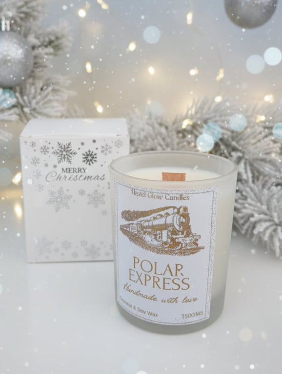 Frosted Glass Polar Express Christmas Candle - Vegan Xmas Candle Gift For Her
