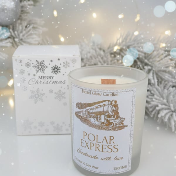 Frosted Glass Polar Express Christmas Candle - Vegan Xmas Candle Gift For Her
