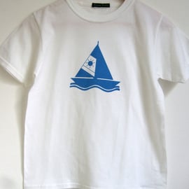 SALE boat childrens white cotton printed  T shirt