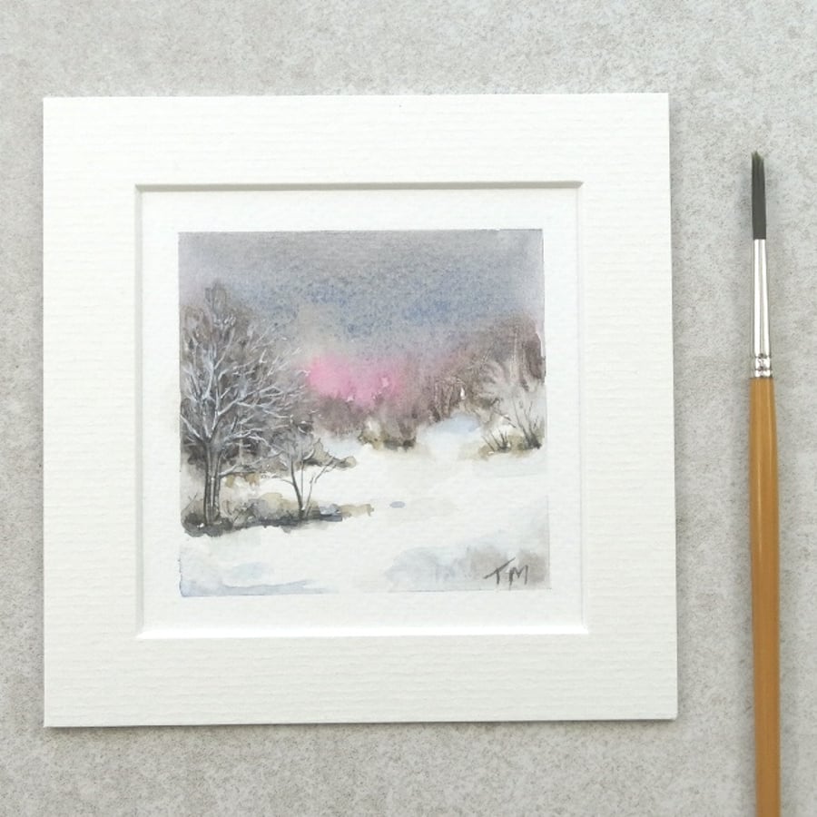 Original Watercolour Miniature Painting 'Winter'
