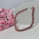 Spiral Weave Bracelet in Pink and Blue-Grey