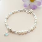 Freshwater Pearl Butterfly Bracelet in Sterling Silver 