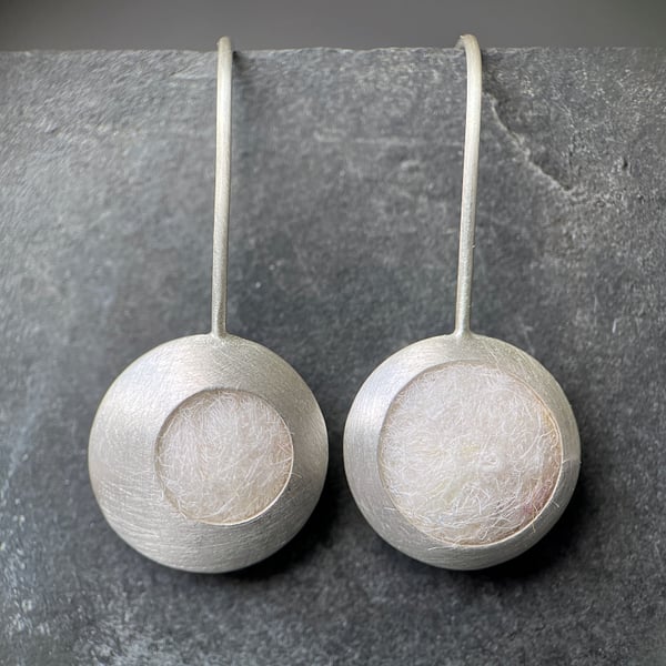 White Disc Sterling Silver Drop Earrings