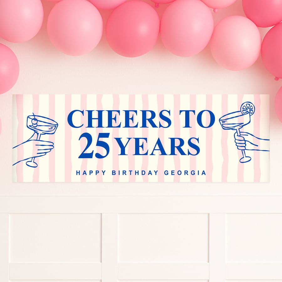 Personalised Birthday Banner – Custom Cheers to Years Cocktail Party Decor