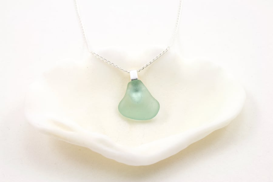 Sea Glass Silver Pendant - Aqua