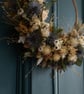 Blue thistle, Eucalyptus and white strawflower festive winter wreath - Image 2
