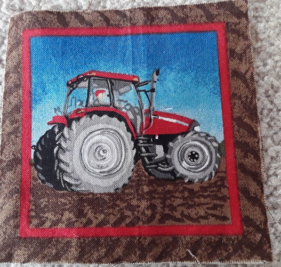 Red tractor, 100% cotton fabric square