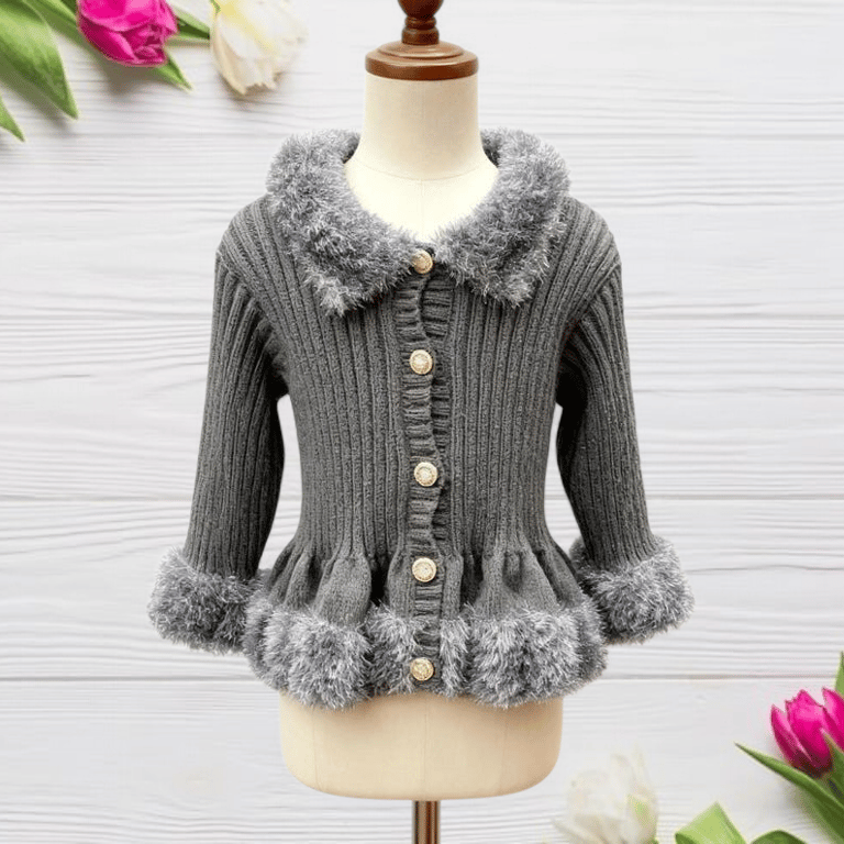 Grey knitted girls cardigan with tinsel yarn 30 inch chest 