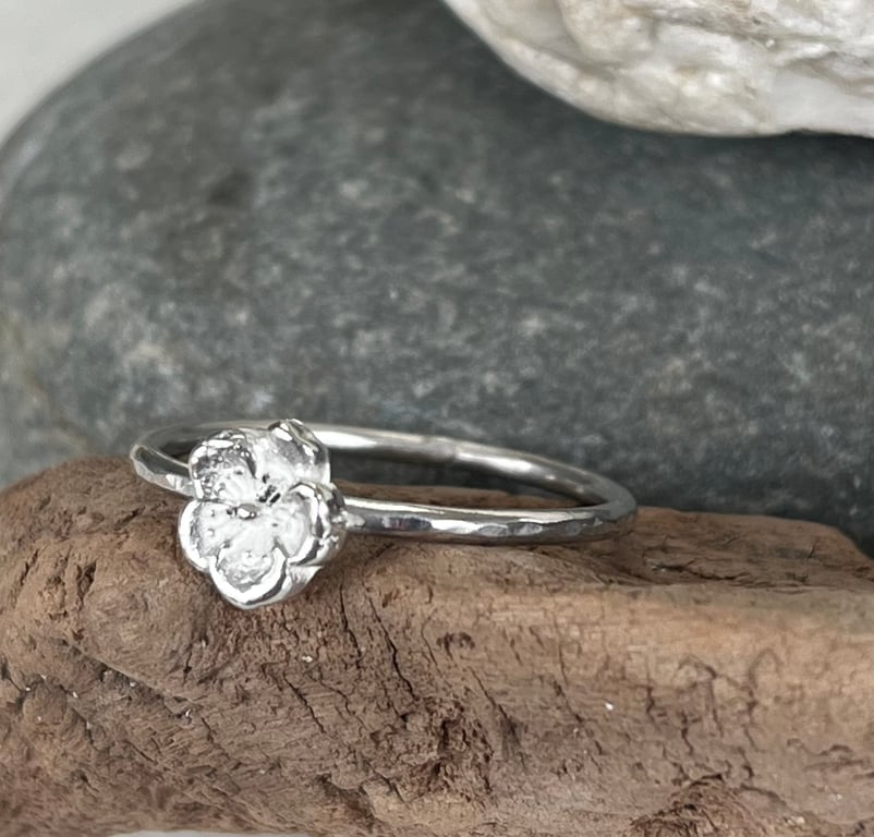 Handmade Recycled Silver Flower Stacking Ring - size S