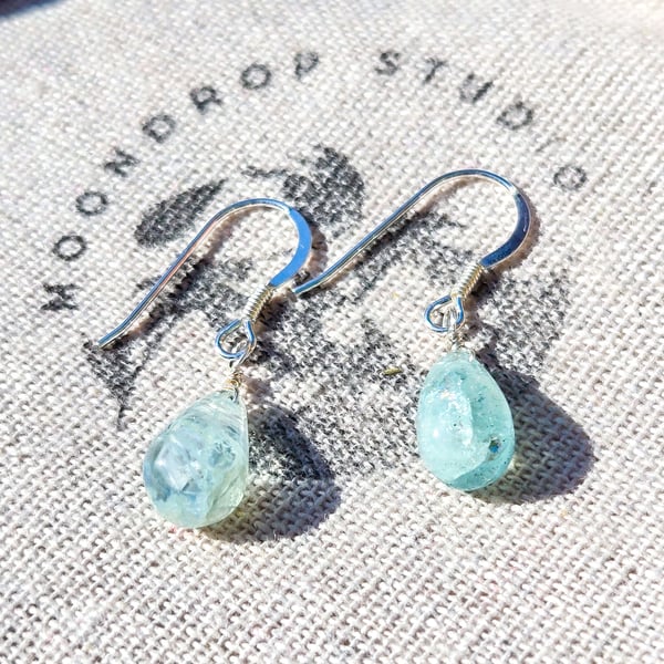 One of a Kind Blue Beryl Earrings - Recycled Sterling Silver, March Birthstone