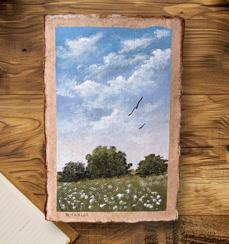 Original acrylic landscape painting, summer meadow painting, landscape painting 