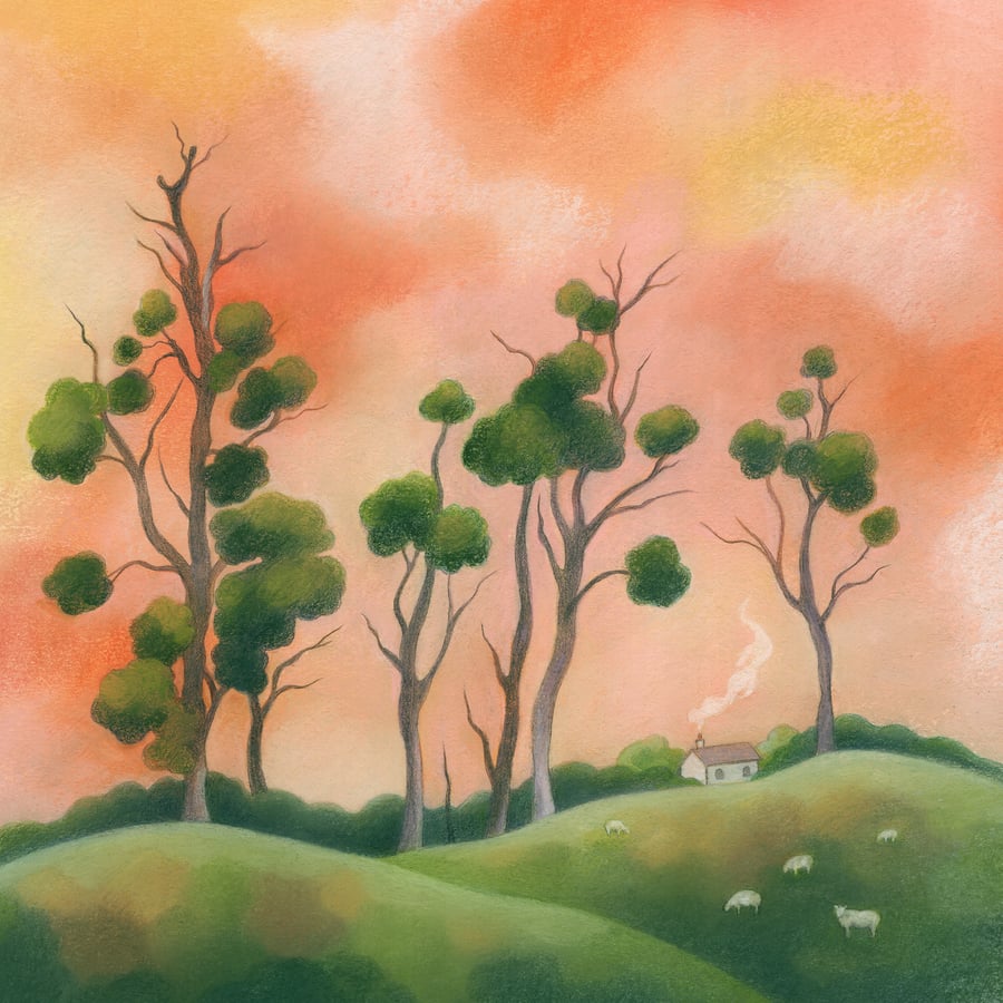 Landscape Art card - mistletoe trees, trees greeting card