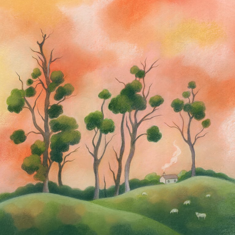 Landscape Art card - mistletoe trees, trees greeting card