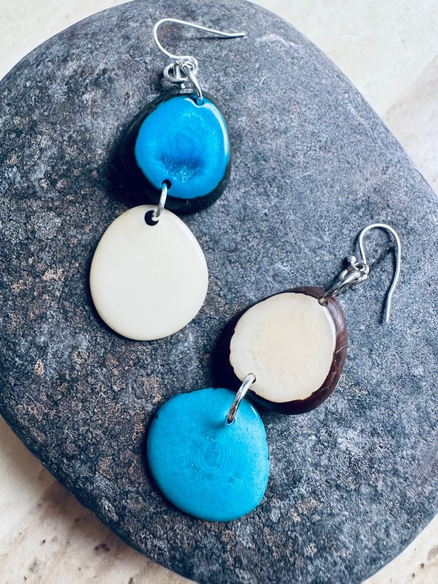 Handmade one of a kind Tagua dangle earrings 