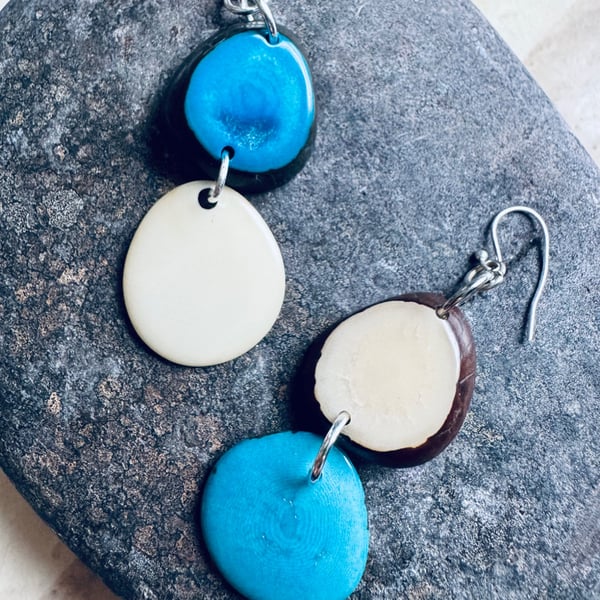 Handmade one of a kind Tagua dangle earrings 