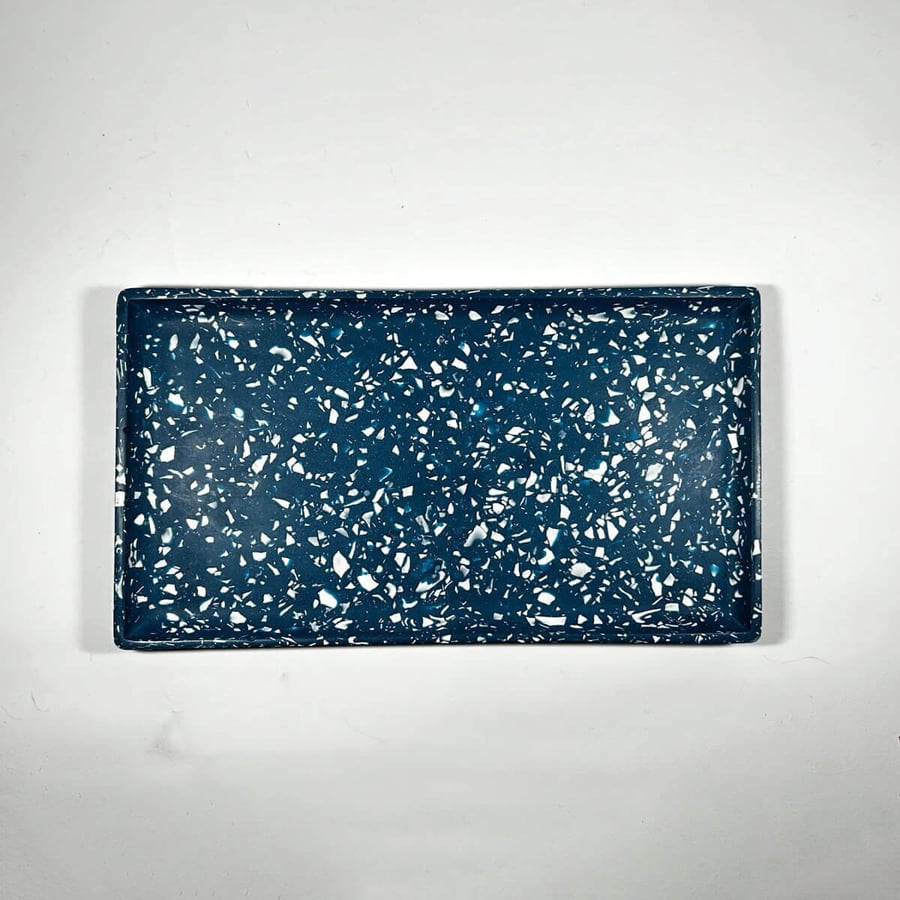 Navy Rectangular Terrazzo Tray, Decorative Desk & Candle Vanity Organiser, Gift