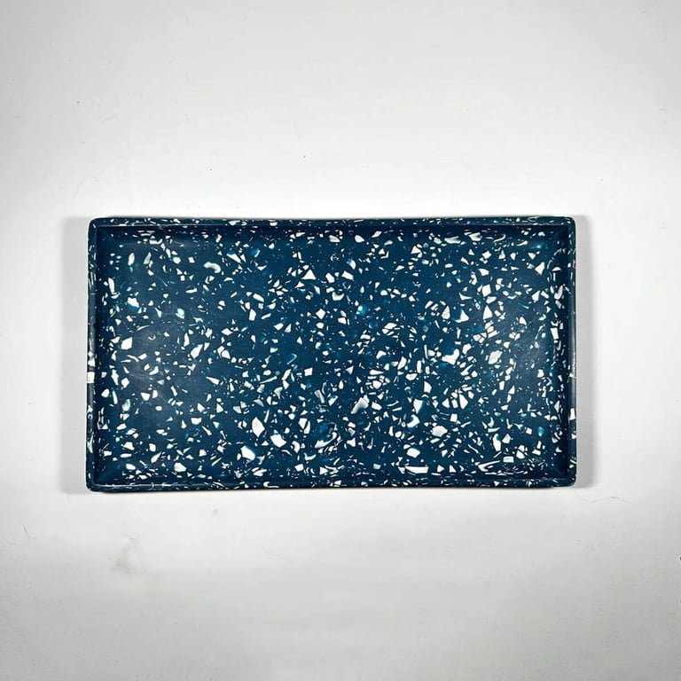 Navy Rectangular Terrazzo Tray, Decorative Desk & Candle Vanity Organiser, Gift