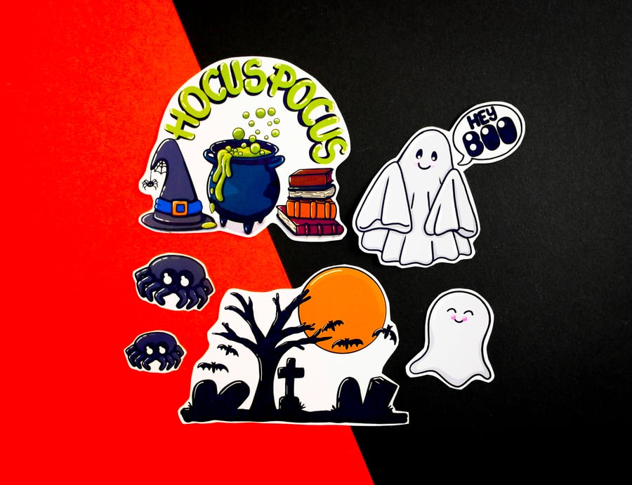 Cute Halloween Stickers Set of 6 Vinyl Stickers