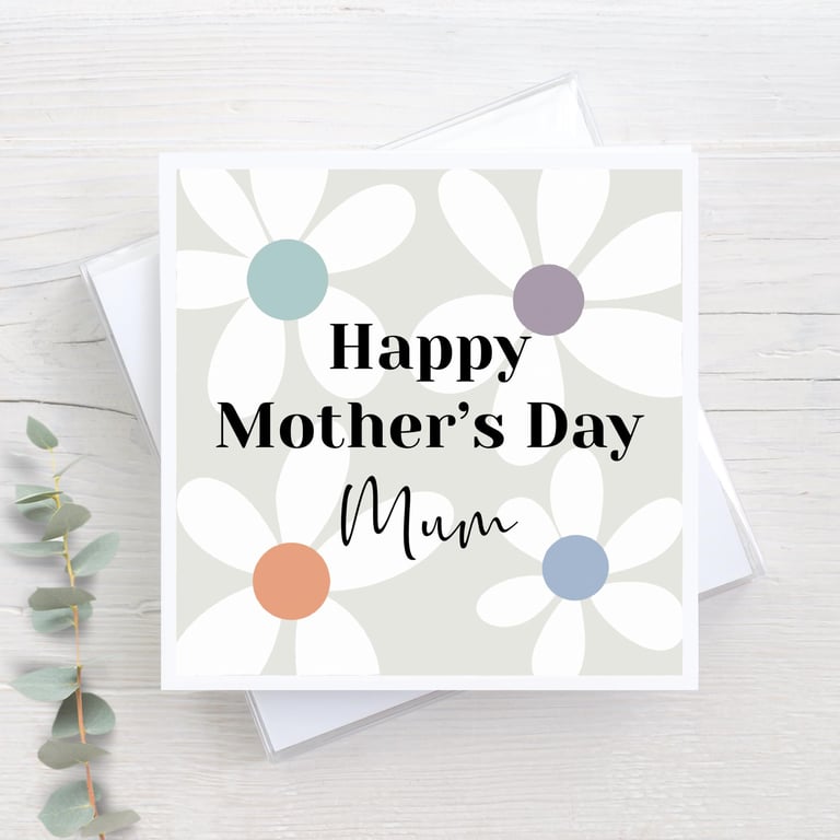 Mother’s Day card, colourful daisies, Mum, Mam, Mummy