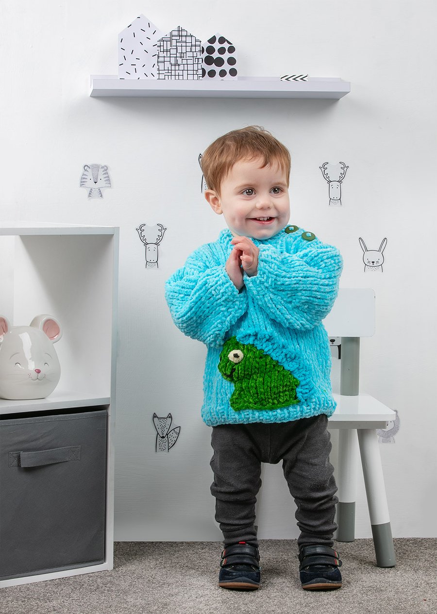 James Brett knitting pattern JB 834 to knit dinosaur jumper in DK