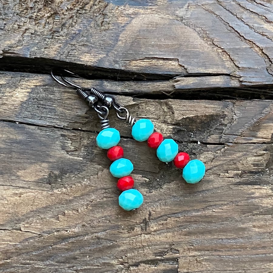 Turquoise & Red Crystal Earrings