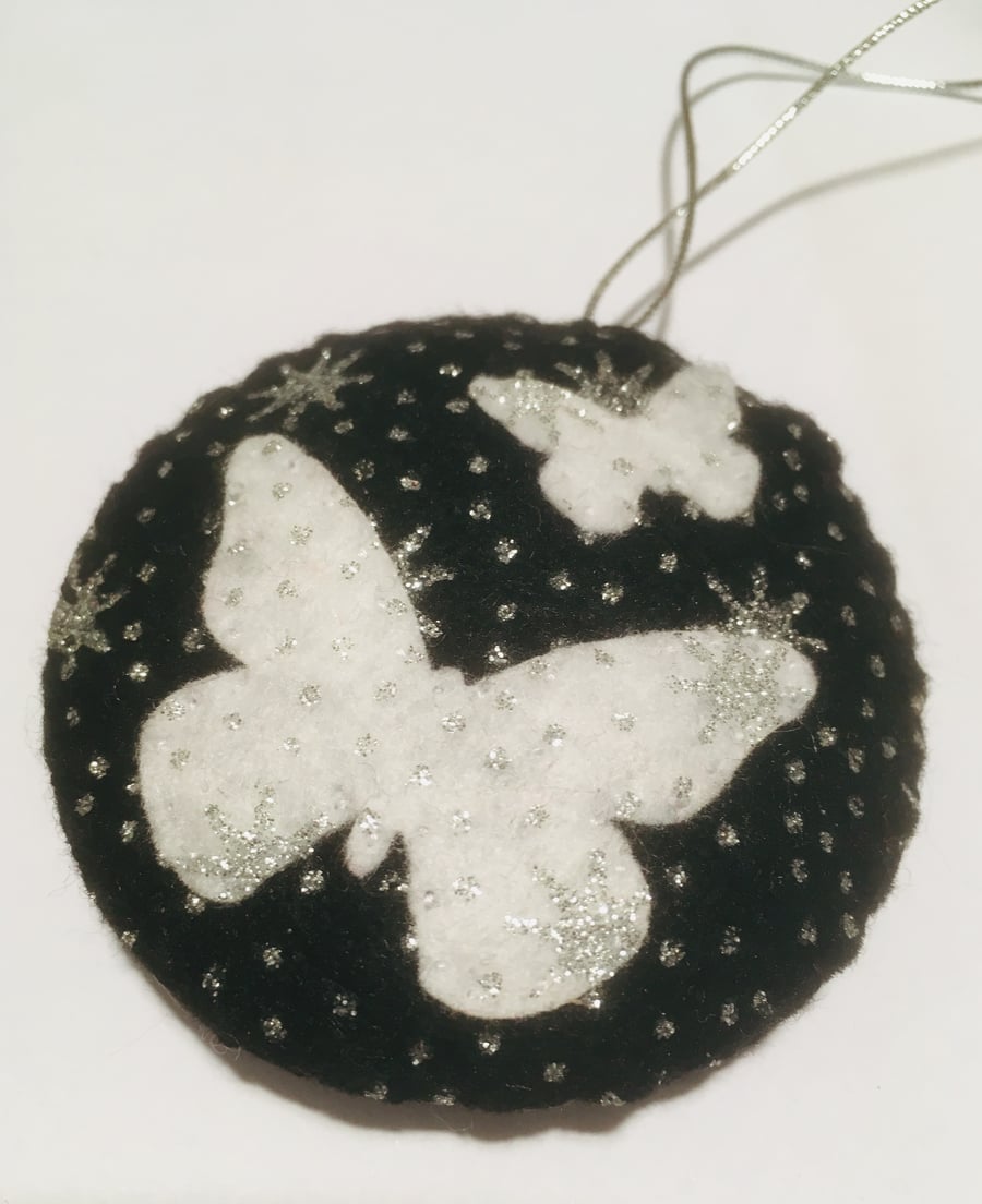 White Butterfly's bauble, Christmas tree decoration, Silhouette, Animal, Gift 