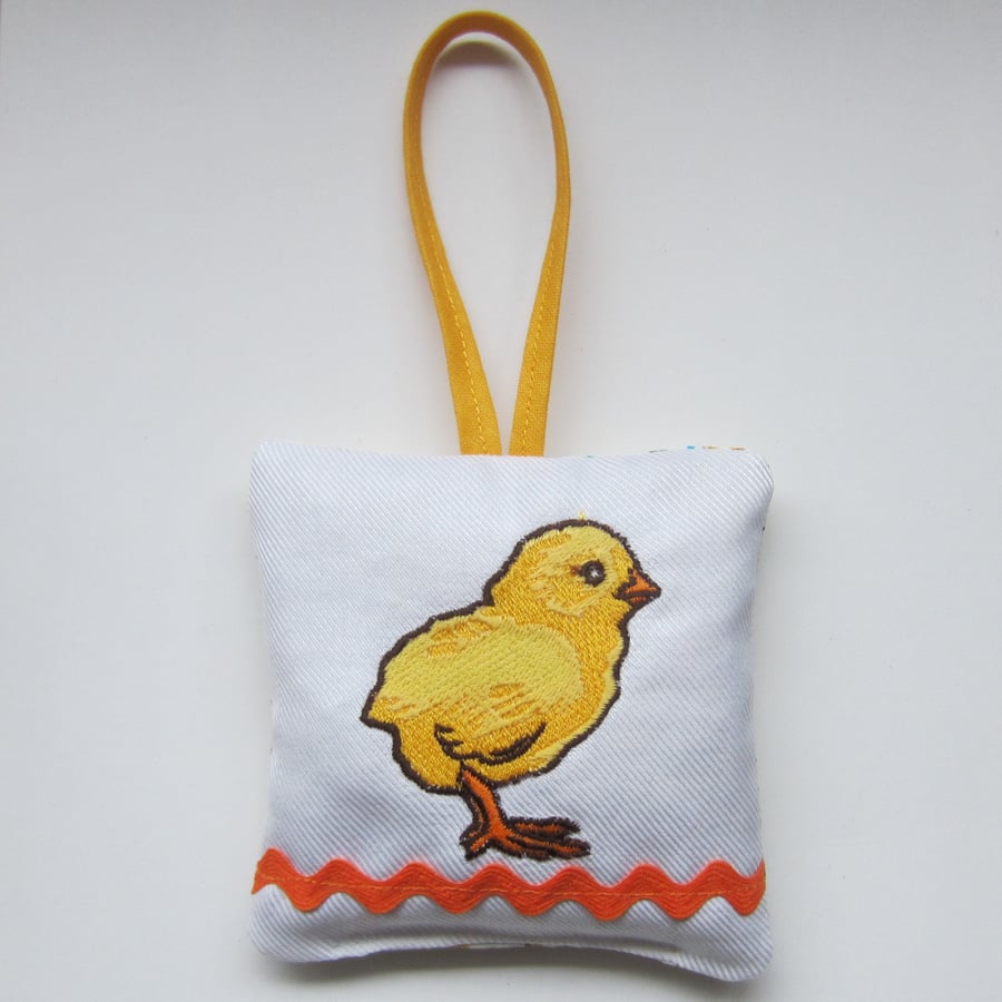 Embroidered Easter Chick Lavender Bag with Hanging Loop