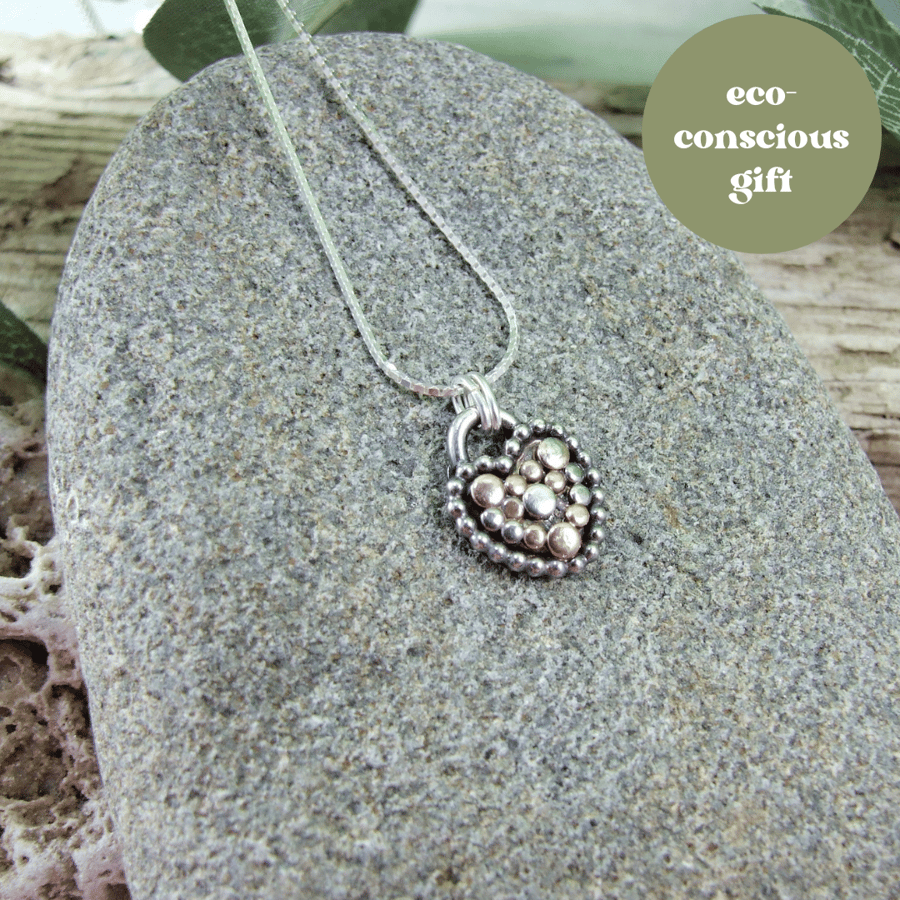 Heart Necklace, Sterling Silver Pendant with copper and Brass Accents
