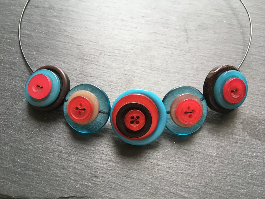 Sale Upcycled Button Necklace Jewel Tones