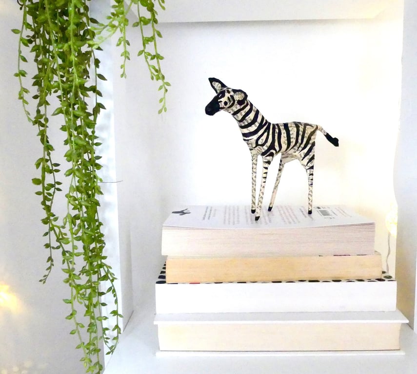Little Paper Zebra, Cute Animal Whimsical Art for Readers, Calming Home Decor