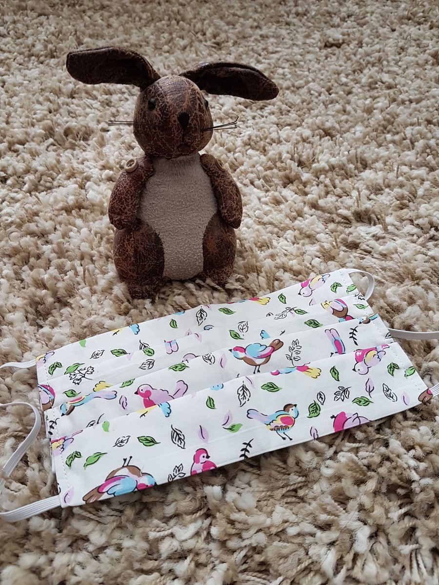 Adult face covering – white bird print