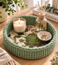 Handmade Crochet Basket with Decoupage Wooden Base - Sage Green Storage Organize - Image 3