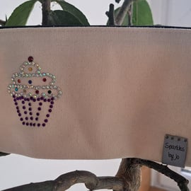 CUPCAKE MAKE UP BAG, PENCILCASE, Cupcake Sparkles, Hand Sparkled, 