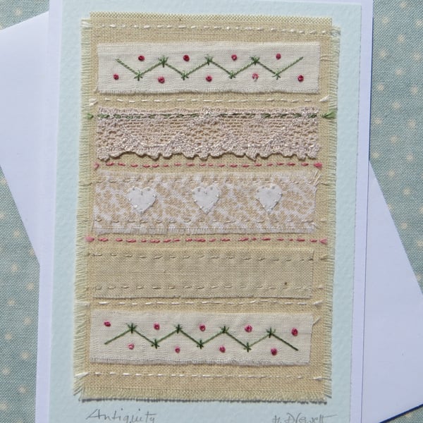 'Antiquity' vintage lace, embroidery, recycled cottons, anytime card