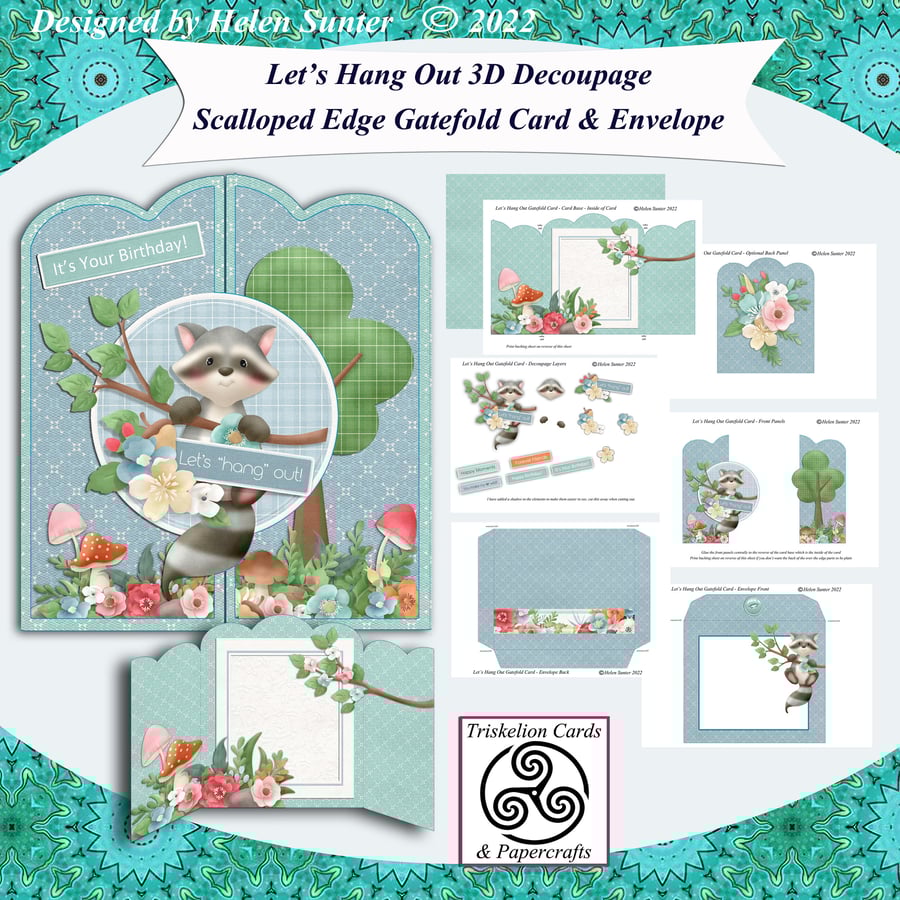 Printable Let's Hang Out Gatefold 3D Decoupage Card Making Kit