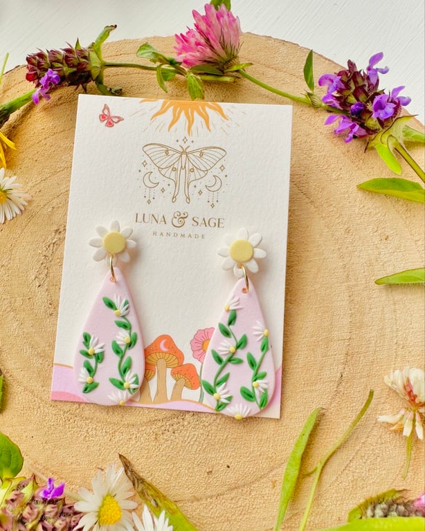 Floral Daisy Chain Polymer Clay Earrings, Polymer Clay Earrings,Daisy 