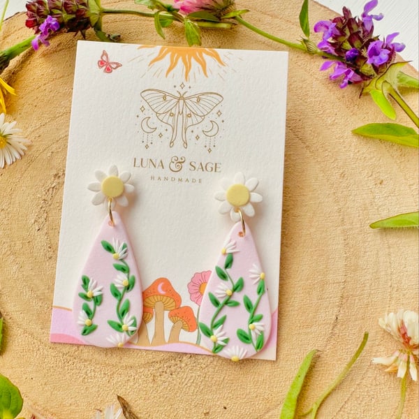 Floral Daisy Chain Polymer Clay Earrings, Polymer Clay Earrings,Daisy 