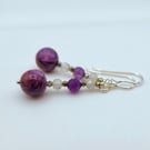 Charoite, Amethyst & Labradorite Earrings, Anniversary, Birthday, Valentine Gift