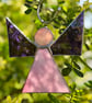 Stained Glass Triangle Angel - Pale pink with purple gluechip wings