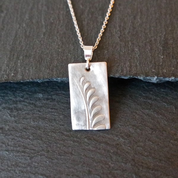 Flower Twig Silver Necklace - abstract rectangular Silver Clay