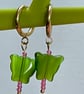 Green cat's eye huggie butterfly hoops pink toho beads gold tone - Image 7
