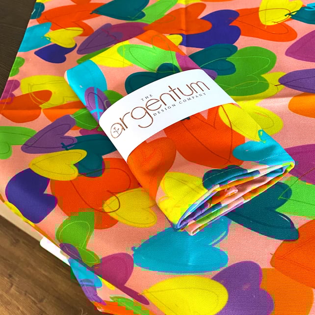 Tumbling hearts tea towel, love heart tea towel, rainbow hearts tea towel