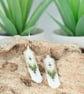 Handmade Green, White & Gold Native American Style Beaded Earrings